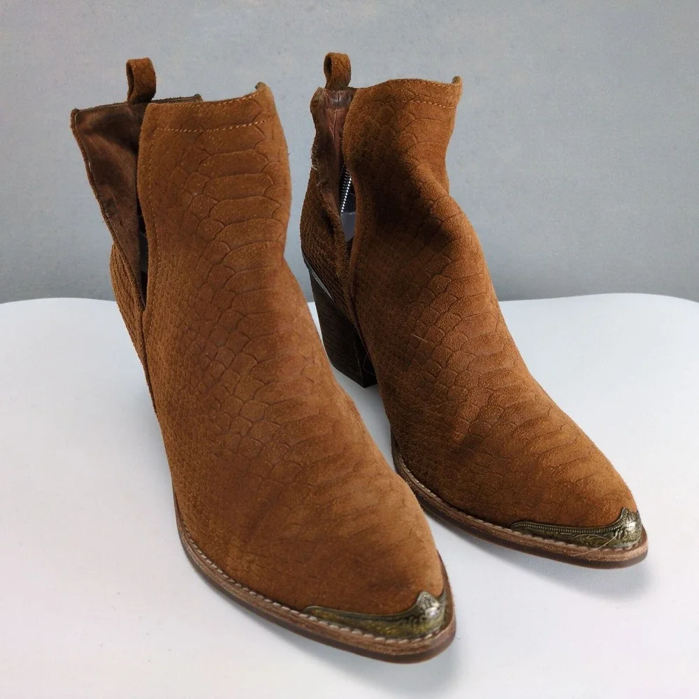 Jeffrey Campbell Cromwell Brown Western Ankle Boots Womens 11 Suede Leather